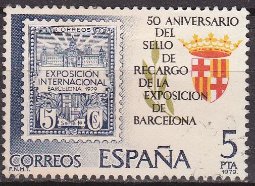 z vendido ESPAÑA 1979 2549 Sello 50 Aniv. Del sello de Recargo de la Exposición de Barcelona Primer de Recargo 1929 usado Espana Spain Espagne Spagna Spanje Spanien 